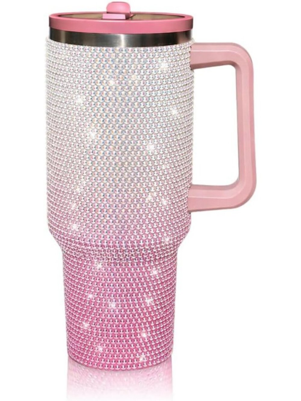 40 Oz Insulated Rhinestone Tumbler with Handle & Straw - Stylish Travel Mug